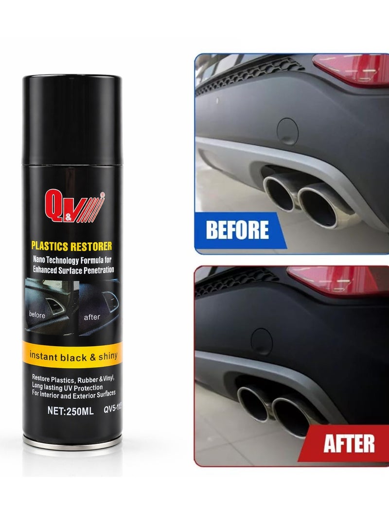 Q&V Plastics Restorer Spray 250ML Nano Technology Plastic Polish Restorer Car Interior Exterior Trim Restorer Dashboard Polish Rubber Vinyl Shine UV Protection Instant Black Gloss Finish Model QV5-112 2PCS - Image 5