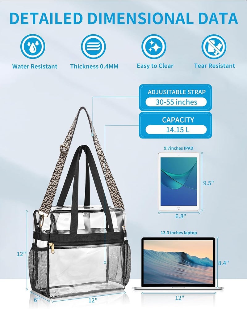 Paxiland Clear Bag for Stadium Events 12x6x12, Clear Tote Bag with Reinforced Strap, Transparent Bags for Sports Concert - Wave Strap - Image 4