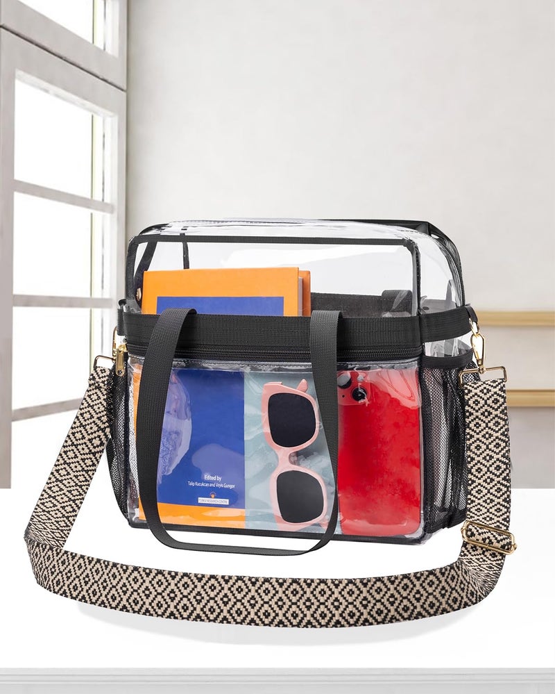 Paxiland Clear Bag for Stadium Events 12x6x12, Clear Tote Bag with Reinforced Strap, Transparent Bags for Sports Concert - Wave Strap - Image 3