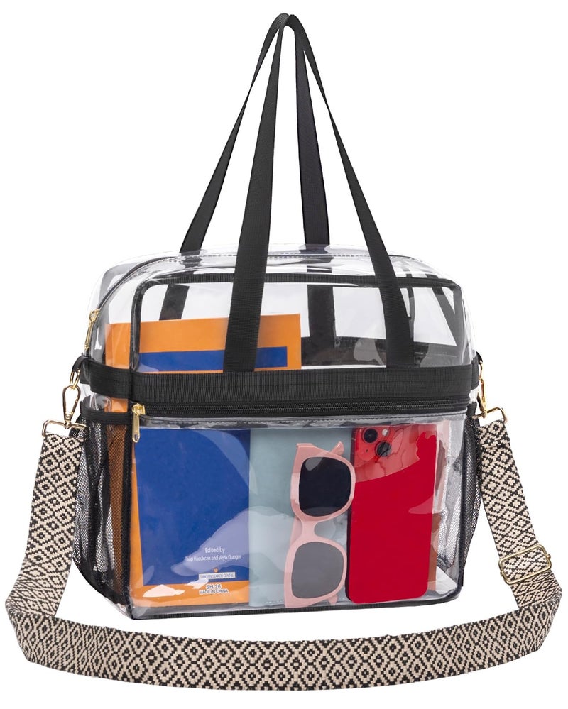 Paxiland Clear Bag for Stadium Events 12x6x12, Clear Tote Bag with Reinforced Strap, Transparent Bags for Sports Concert - Wave Strap - Image 1