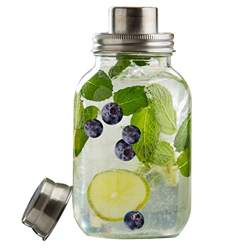 Tablecraft MJS14 Cash & Carry Mason Jar Cocktail Shaker, 14 oz., Dishwasher Safe, 18/8 Stainless Steel top, Glass - Image 1