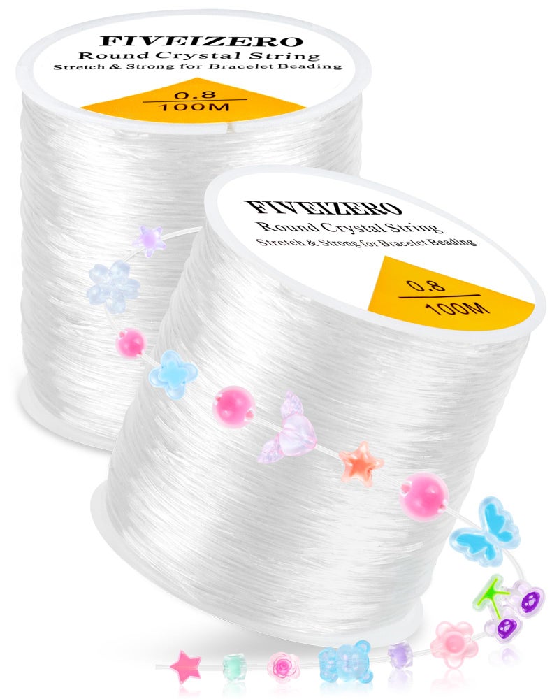FIVEIZERO 2 Rolls FIVEIZERO Elastic Bracelets String Cord, 0.4/0.5/0.6/0.7/0.8/1mm Round Crystal Elastic String for Bracelets Necklace Beading & Jewelry Making, Total 218Yds Transparent Stretch Bead Cord Thread - Image 1