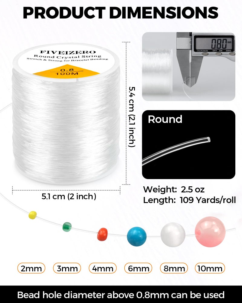 FIVEIZERO 2 Rolls FIVEIZERO Elastic Bracelets String Cord, 0.4/0.5/0.6/0.7/0.8/1mm Round Crystal Elastic String for Bracelets Necklace Beading & Jewelry Making, Total 218Yds Transparent Stretch Bead Cord Thread - Image 2