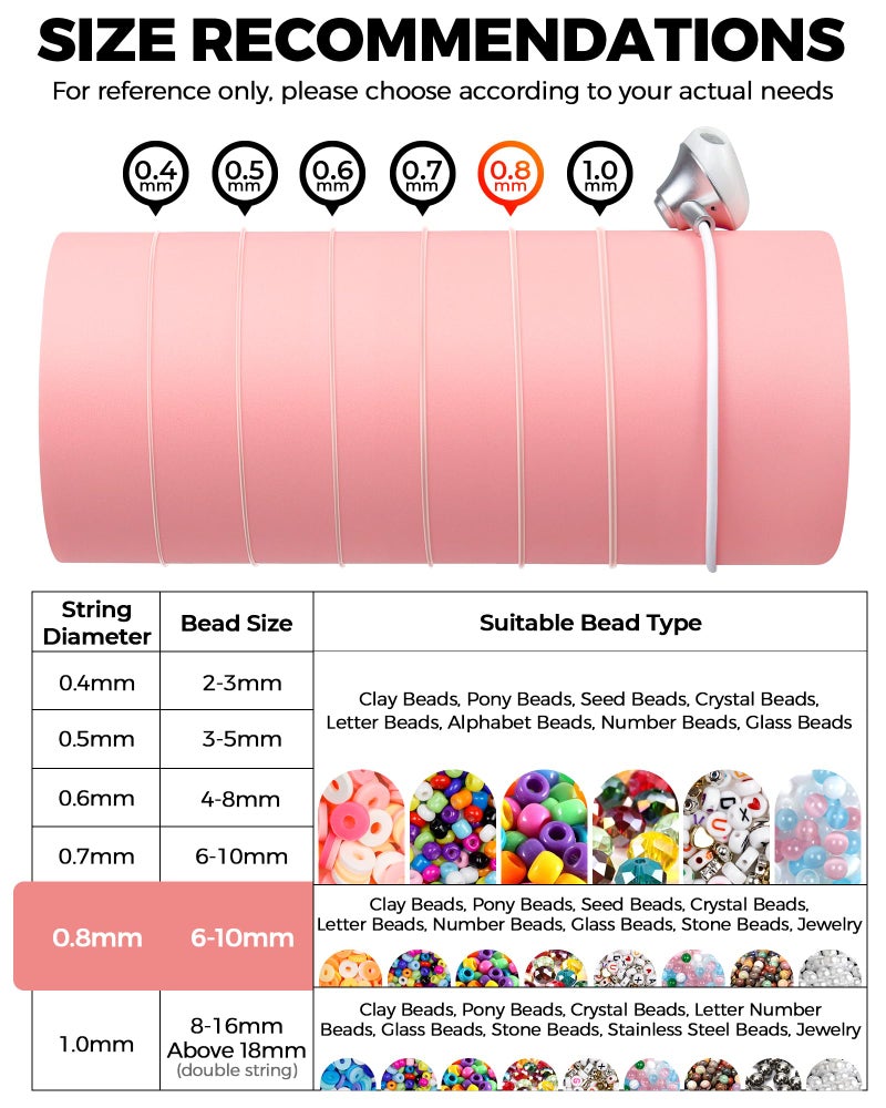 FIVEIZERO 2 Rolls FIVEIZERO Elastic Bracelets String Cord, 0.4/0.5/0.6/0.7/0.8/1mm Round Crystal Elastic String for Bracelets Necklace Beading & Jewelry Making, Total 218Yds Transparent Stretch Bead Cord Thread - Image 5