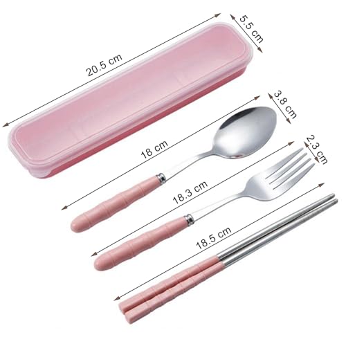INOVERA (LABEL) 3 Pieces Cutlery Set of Spoon, Fork, Chopsticks - Reusable Tableware Cutleries with Case - Dining Accessories Sets for Travel, Office, Home (Pink) - Image 2