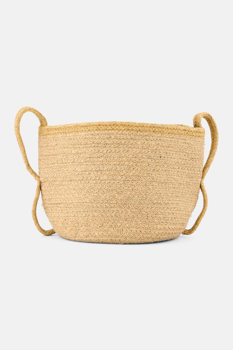 Muy Mucho Round Cotton Basket With Handle 23 Dia x 20 cm, Beige  - Image 1