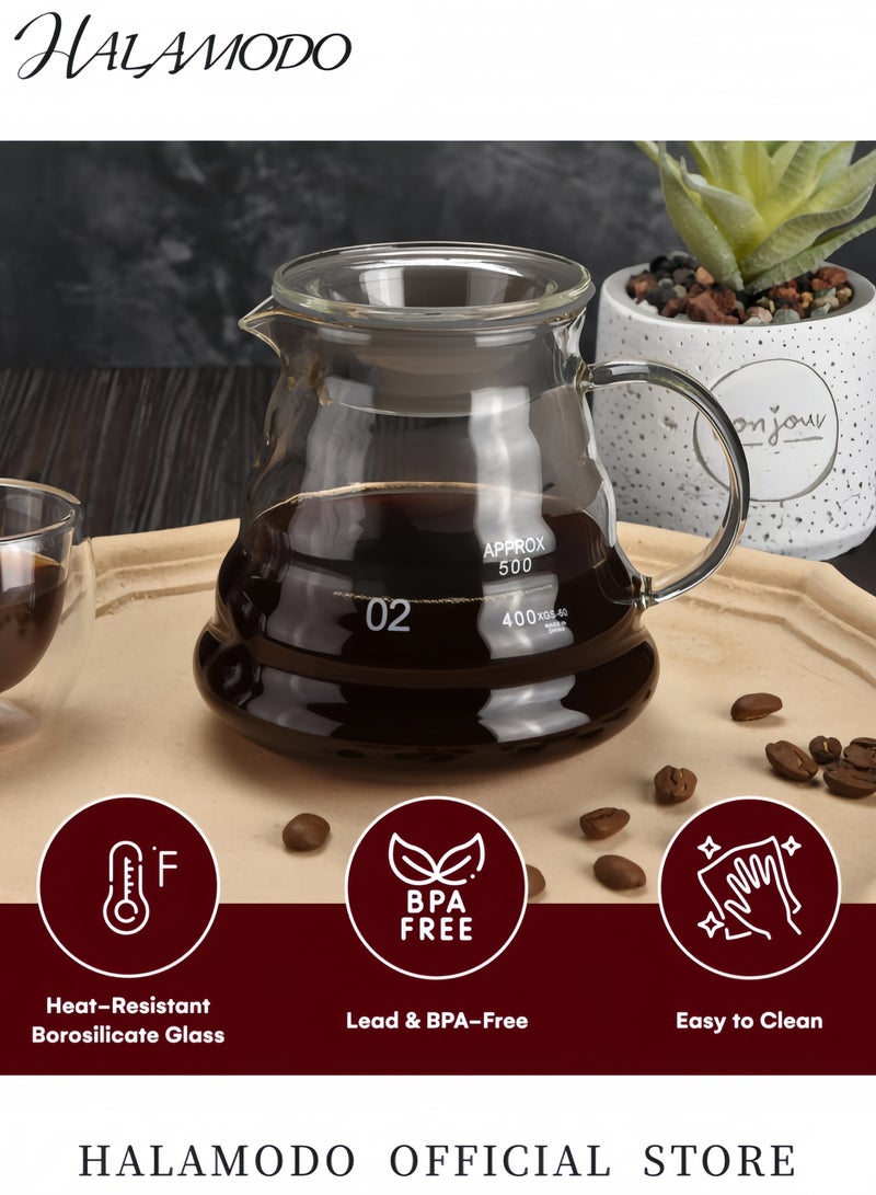 HALAMODO V60 Range Server Glass White 600ml Heat Resistant Glass Range Coffee Server | Pour Over Coffee Tea Server | Pot Carafe Hand Drip Coffee Jug Decanter |Transparent | Kettle Coffee Maker Teapot White 600ml - Image 2