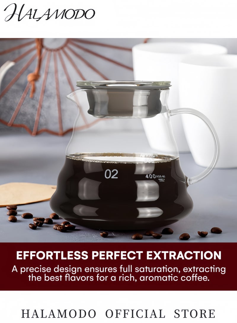 HALAMODO V60 Range Server Glass White 600ml Heat Resistant Glass Range Coffee Server | Pour Over Coffee Tea Server | Pot Carafe Hand Drip Coffee Jug Decanter |Transparent | Kettle Coffee Maker Teapot White 600ml - Image 5