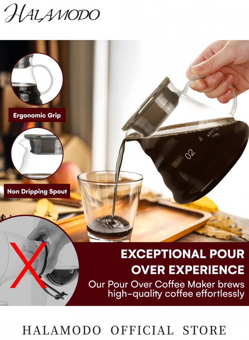 HALAMODO V60 Range Server Glass White 600ml Heat Resistant Glass Range Coffee Server | Pour Over Coffee Tea Server | Pot Carafe Hand Drip Coffee Jug Decanter |Transparent | Kettle Coffee Maker Teapot White 600ml - Image 4