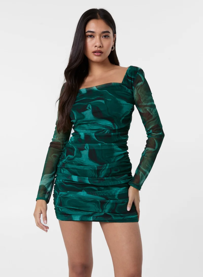Pink Vanilla  Mesh Marble Long Sleeve Mini Dress for Women | Best Price UAE
