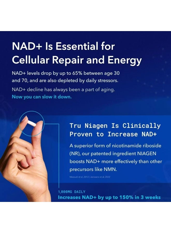 TRU NIAGEN 90 Capsules Nicotinamide Riboside NAD+ Supplement, Patented Formula NR, 300 mg per capsule (3 months)  - Image 2