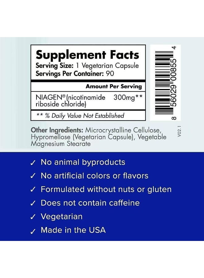 TRU NIAGEN 90 Capsules Nicotinamide Riboside NAD+ Supplement, Patented Formula NR, 300 mg per capsule (3 months)  - Image 3