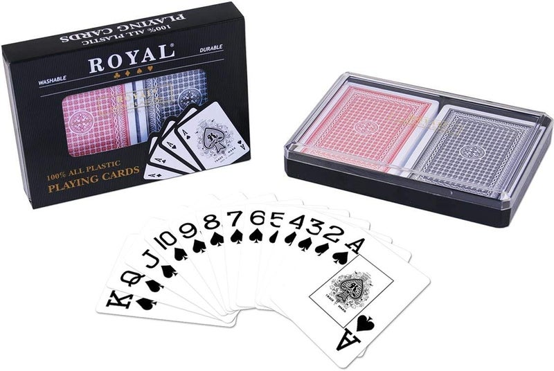 Da Vinci 2-Decks Royal Poker Size 100% Plastic Playing Cards Set in Plastic Case, Waterproof (Large Index)