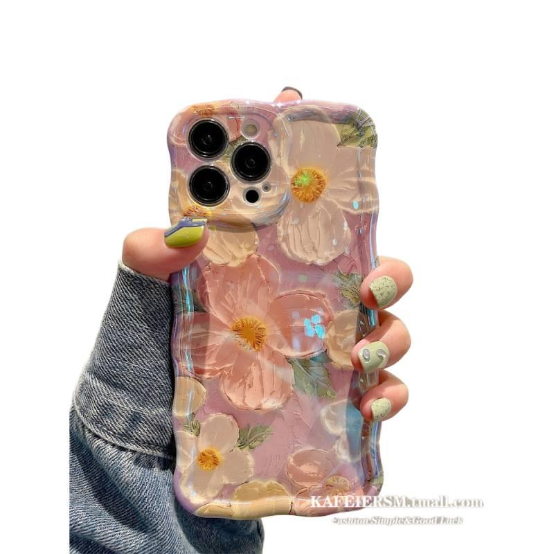Protective Case | Yellow Base Silicone | Oil Painting Flower Pattern | Blue Light Protection | Cover for iPhone 14 / 14 Plus / 14 Pro / 14 Pro Max - Image 4