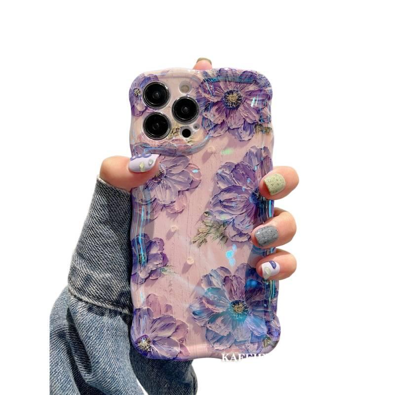 Protective Case | Yellow Base Silicone | Oil Painting Flower Pattern | Blue Light Protection | Cover for iPhone 14 / 14 Plus / 14 Pro / 14 Pro Max - Image 3