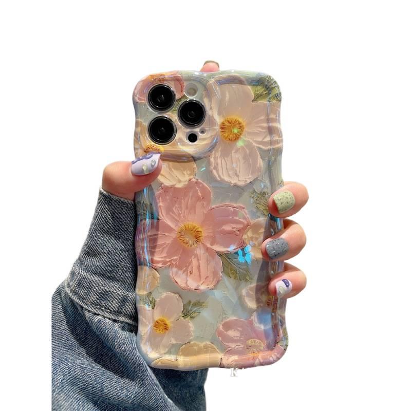 Protective Case | Yellow Base Silicone | Oil Painting Flower Pattern | Blue Light Protection | Cover for iPhone 14 / 14 Plus / 14 Pro / 14 Pro Max - Image 2