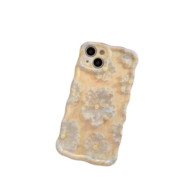 Protective Case | Yellow Base Silicone | Oil Painting Flower Pattern | Blue Light Protection | Cover for iPhone 14 / 14 Plus / 14 Pro / 14 Pro Max - Image 1