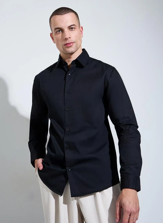 ستايلي Men Black Solid Regular Fit Shirt