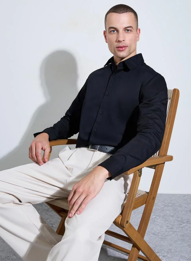 ستايلي Men Black Solid Regular Fit Shirt