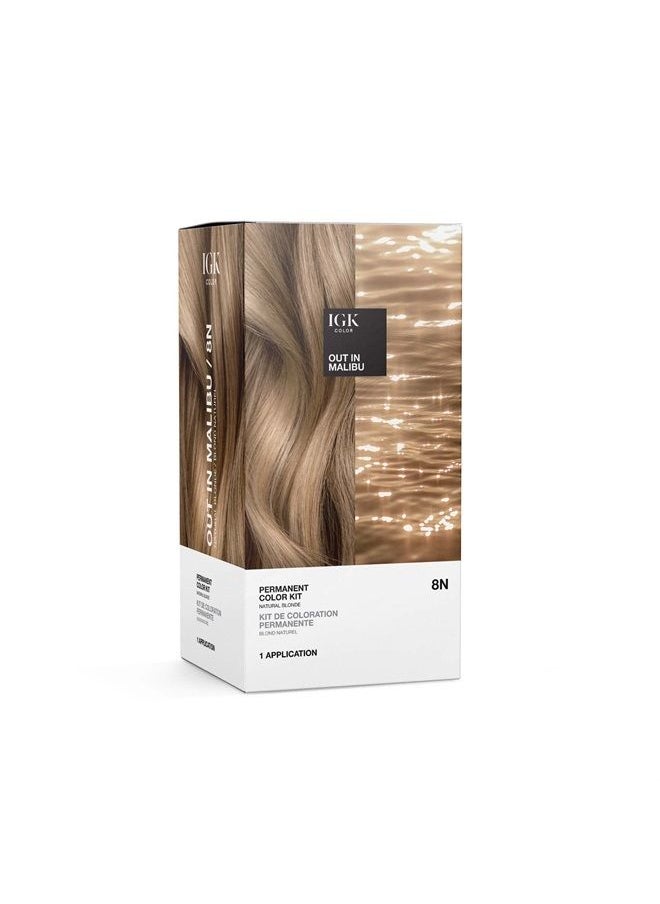 iGK Permanent Color Kit OUT IN MALIBU - Natural Blonde 8N | Easy Application + Strengthen + Shine | Vegan + Cruelty Free + Ammonia Free | 4.75 Oz  - Image 1