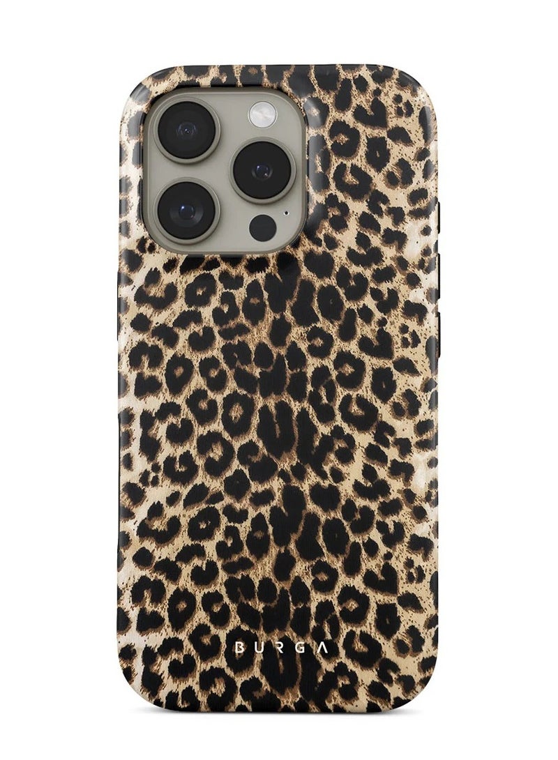 BURGA iPhone 16 Pro Max Case – 2-Piece Hard Shell + TPU Silicone Interior, Shock Absorption, Raised Bezel, All Port Access, Never-Fading HQ Print – “Player” Leopard Print Design - Image 1