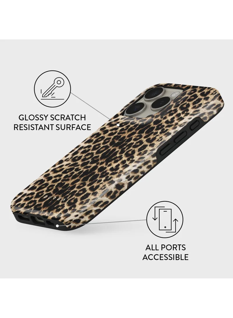 BURGA iPhone 16 Pro Max Case – 2-Piece Hard Shell + TPU Silicone Interior, Shock Absorption, Raised Bezel, All Port Access, Never-Fading HQ Print – “Player” Leopard Print Design