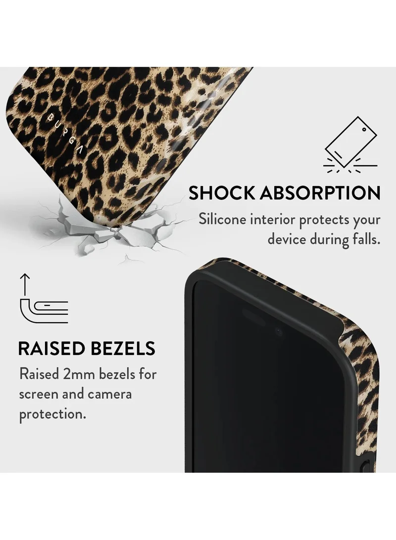 BURGA iPhone 16 Pro Max Case – 2-Piece Hard Shell + TPU Silicone Interior, Shock Absorption, Raised Bezel, All Port Access, Never-Fading HQ Print – “Player” Leopard Print Design