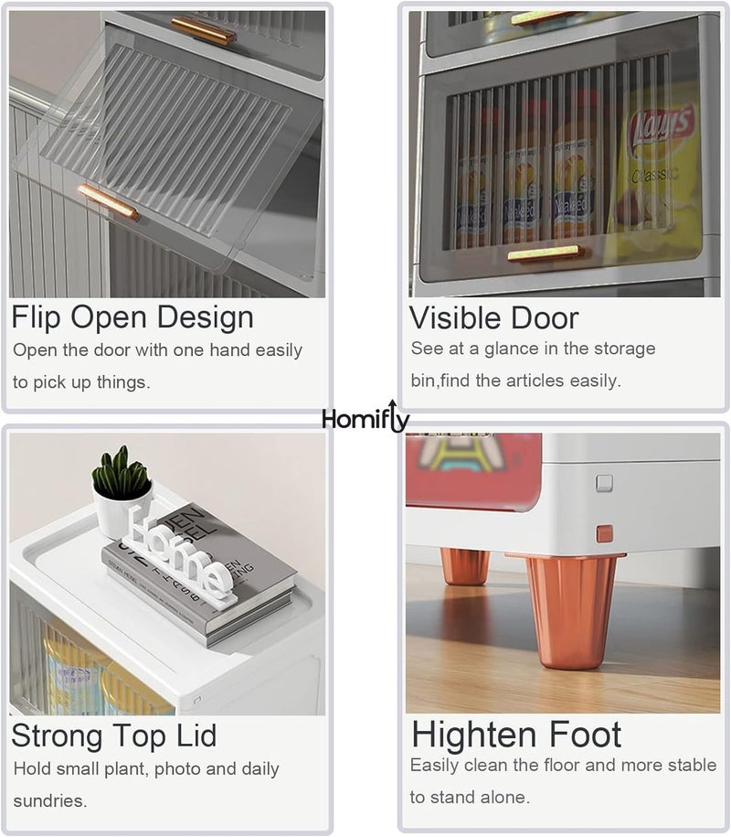 HOMIFLY 3 Tier Foldable Plastic Cloth Rack for StorageKitchen CupboardVersatile and Sturdy Wardrobe for ClothesStorage OrganizerCabinet for BedroomLiving RoomLaundry RoomStudyWhite - Image 3