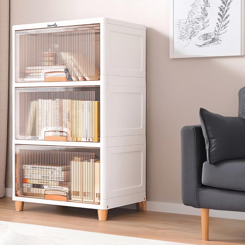 HOMIFLY 3 Tier Foldable Plastic Cloth Rack for StorageKitchen CupboardVersatile and Sturdy Wardrobe for ClothesStorage OrganizerCabinet for BedroomLiving RoomLaundry RoomStudyWhite - Image 1