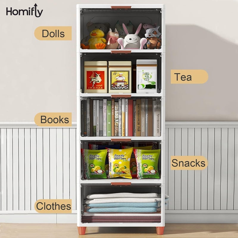 HOMIFLY 3 Tier Foldable Plastic Cloth Rack for StorageKitchen CupboardVersatile and Sturdy Wardrobe for ClothesStorage OrganizerCabinet for BedroomLiving RoomLaundry RoomStudyWhite - Image 5