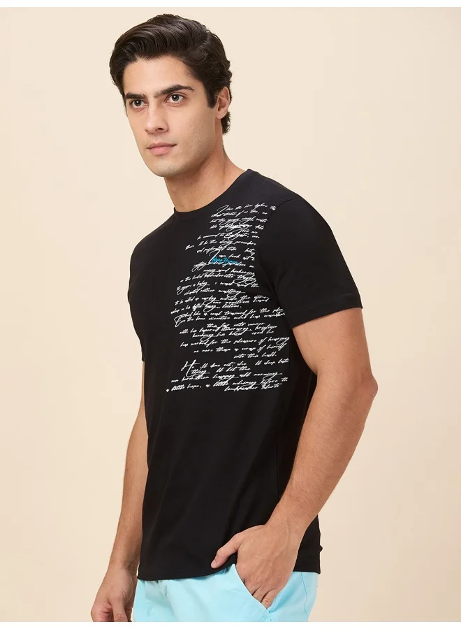 بيينغ هيومان Mens Black Round Neck Short Sleeve T-Shirt