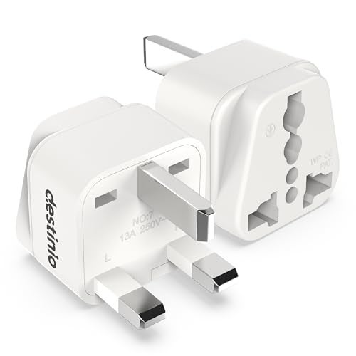Destinio Type G Travel Adapter | UK Plug Adapter for India to UK, UAE, Singapore & More | Universal Socket, 13A 250V 2500W| International Travel Plug Adapter | CE & RoHS Certified (Pack of 2) - Image 1