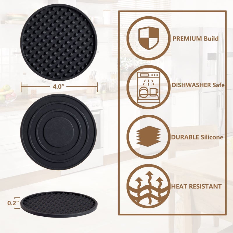 Coga Drink Coasters Set of 8 - Silicone Coasters Tabletop Protection for Any Table Type  Wood  Glass  Stone Tables  Dishwasher Safe  Coasters for Drinks Fits Any Size of Drinking Glasses (Black) - Image 2