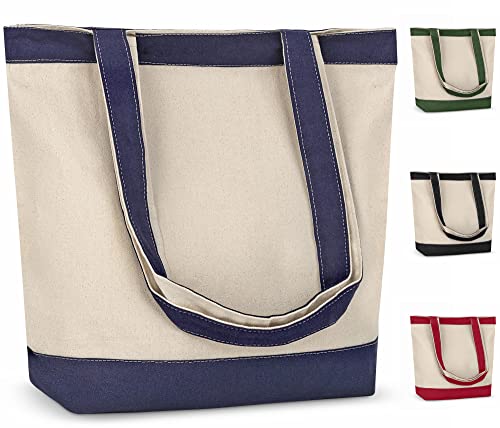 CUSTOMIZE123 Canvas Tote Bag with Handles for Woman, Reusable Cloth Bag for Groceries and Shopping - Blank Cotton Tote Bag, Suitable for DIY Projects – HEAVY DUTY – 16" X 14.5" With 4” Gusset, Navy Blue - Image 1