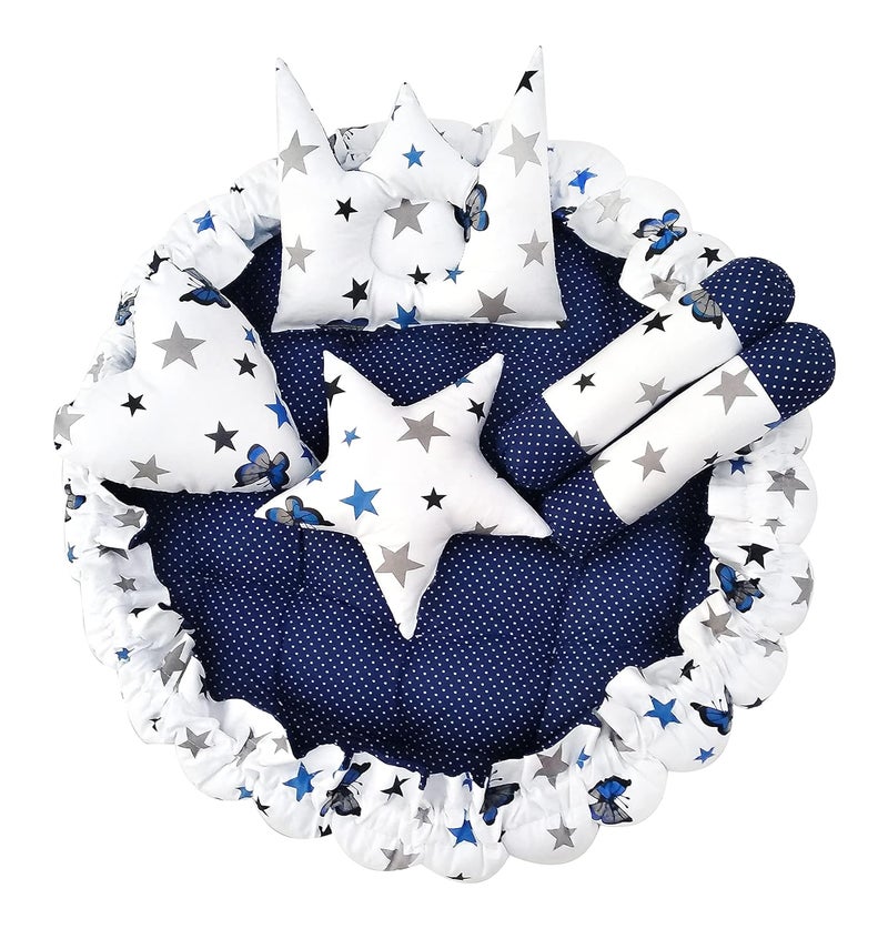 LOREM Blue 5 Pillows Round Shape Cotton Baby Bed for 01 Year BB02CMC - Image 2