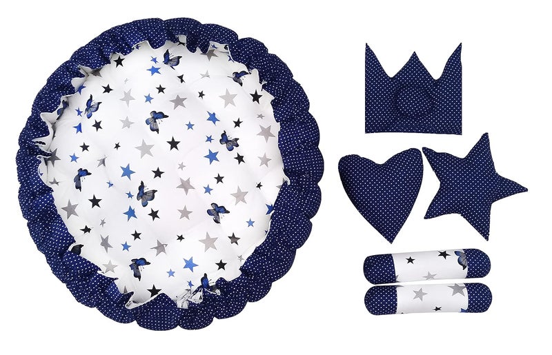LOREM Blue 5 Pillows Round Shape Cotton Baby Bed for 01 Year BB02CMC - Image 4