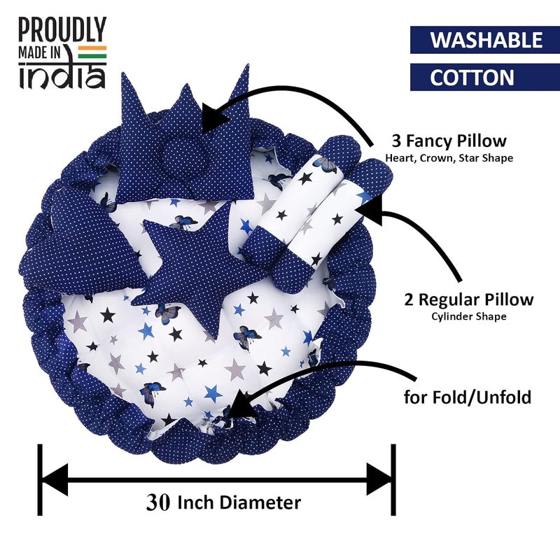 LOREM Blue 5 Pillows Round Shape Cotton Baby Bed for 01 Year BB02CMC - Image 3