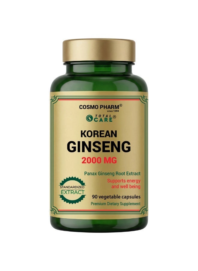 Cosmo Pharm Korean Ginseng 2000mg | Panax Ginseng Extract for Energy & Vitality | 90 Vegetable Capsules - Image 1