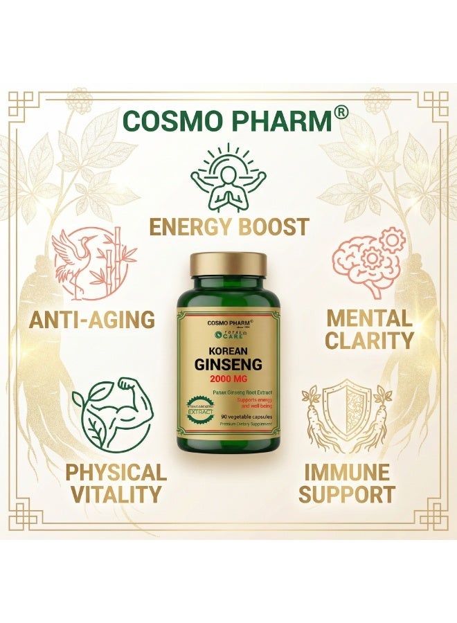 Cosmo Pharm Korean Ginseng 2000mg | Panax Ginseng Extract for Energy & Vitality | 90 Vegetable Capsules - Image 3