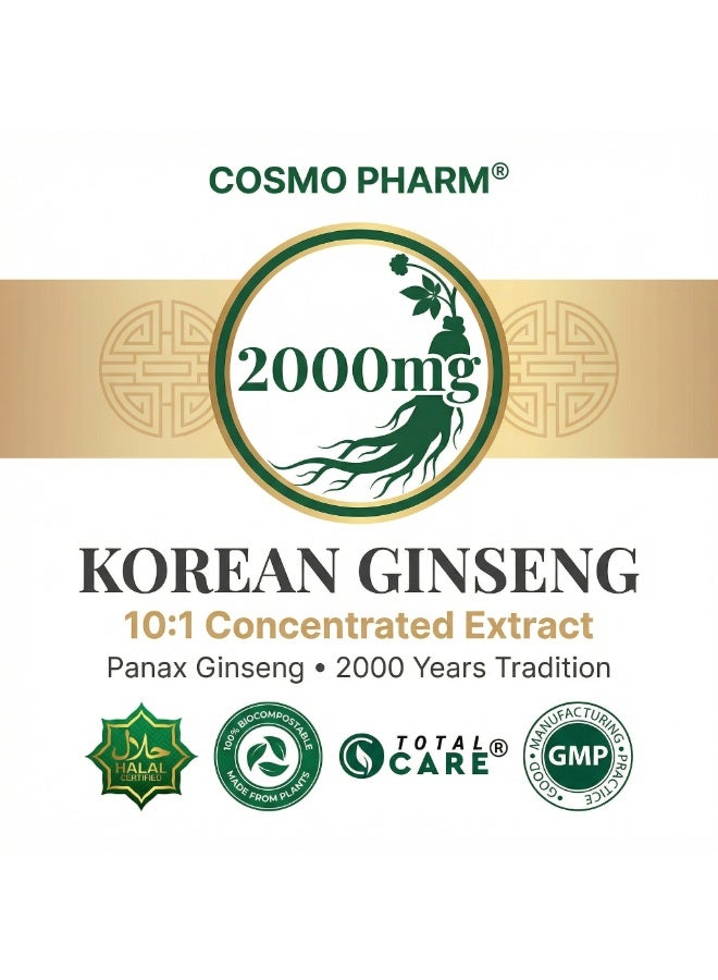 Cosmo Pharm Korean Ginseng 2000mg | Panax Ginseng Extract for Energy & Vitality | 90 Vegetable Capsules - Image 5