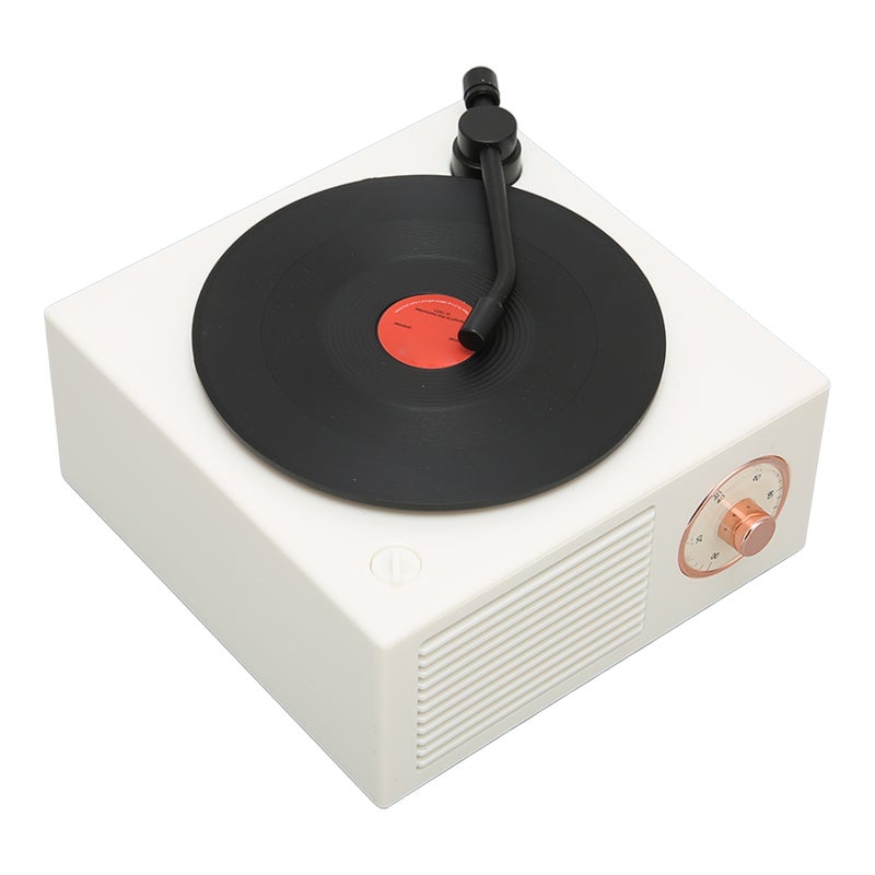 Vinyl Record Player Style Bluetooth Speaker White Classic Retro Design - Professional Large Diameter Voice Coil for Natural Sound - Stepless Speed Change Technology for Home Office - Image 3