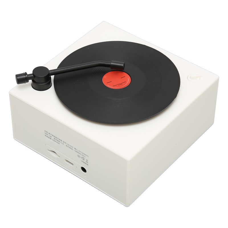 Vinyl Record Player Style Bluetooth Speaker White Classic Retro Design - Professional Large Diameter Voice Coil for Natural Sound - Stepless Speed Change Technology for Home Office - Image 4