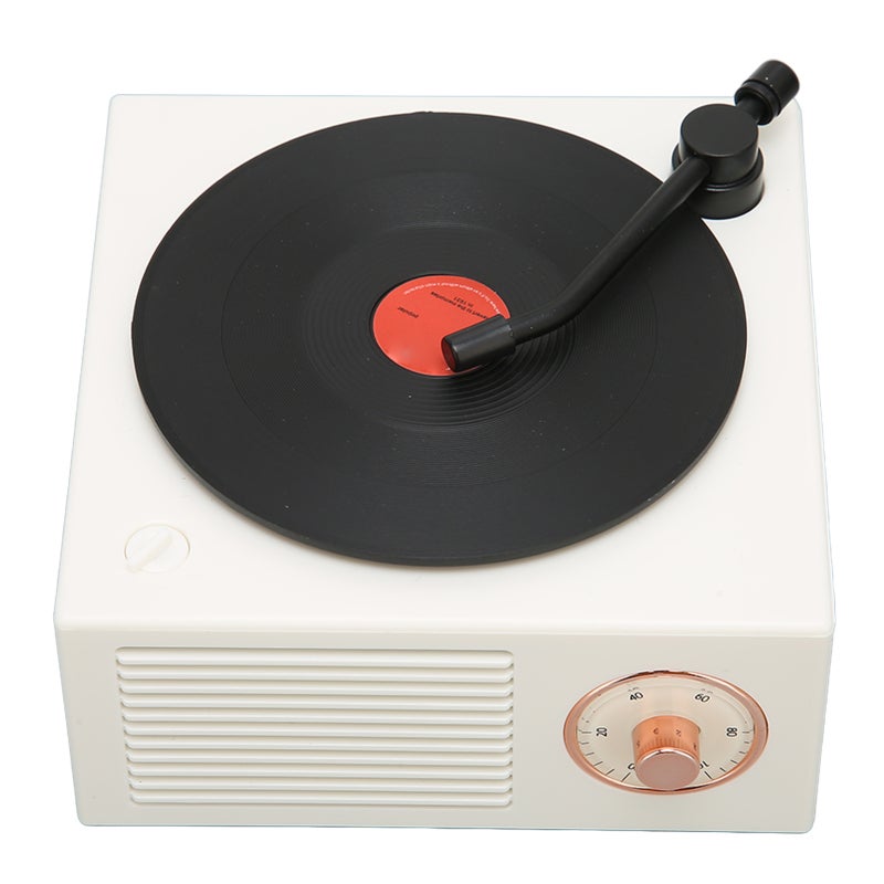 Vinyl Record Player Style Bluetooth Speaker White Classic Retro Design - Professional Large Diameter Voice Coil for Natural Sound - Stepless Speed Change Technology for Home Office - Image 5