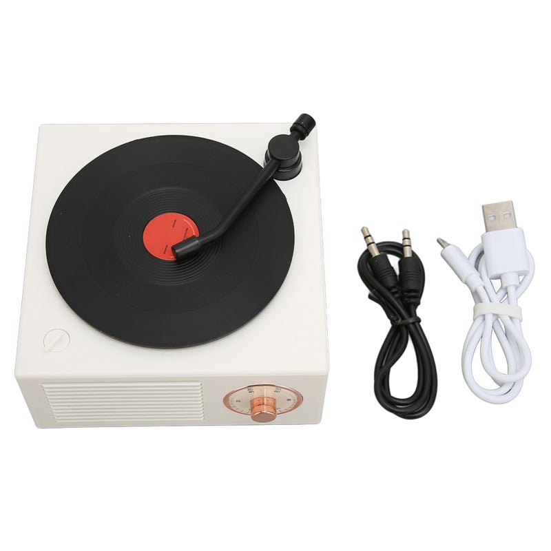 Vinyl Record Player Style Bluetooth Speaker White Classic Retro Design - Professional Large Diameter Voice Coil for Natural Sound - Stepless Speed Change Technology for Home Office - Image 1