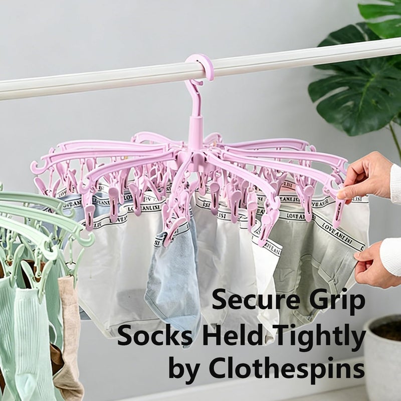 BONYCUST Foldable Drying Rack with 40 Clips for Drying Socks Lingerie Baby Clothes Drying Towels Rotatable Sock Drying Rack（Pink） - Image 4