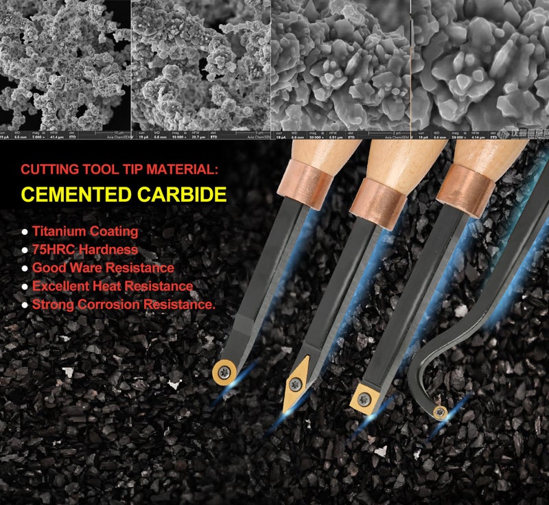 VINWOX 13.5" 4 PCS Carbide Wood Lathe Turning Tool Set, Pen Turning tool, Including Swan Neck Hollower, Rougher, Finisher, Detailer, Titanium Coated Carbide Blades 2X Service Life, Beech Wood Handle - Image 2