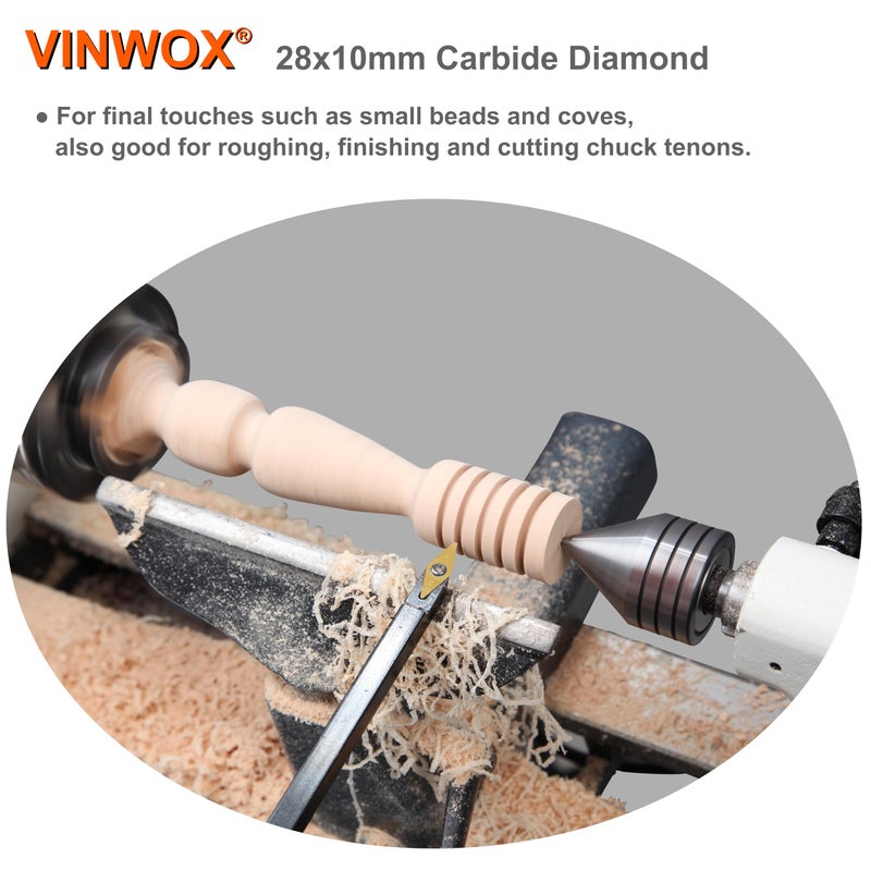VINWOX 13.5" 4 PCS Carbide Wood Lathe Turning Tool Set, Pen Turning tool, Including Swan Neck Hollower, Rougher, Finisher, Detailer, Titanium Coated Carbide Blades 2X Service Life, Beech Wood Handle - Image 5