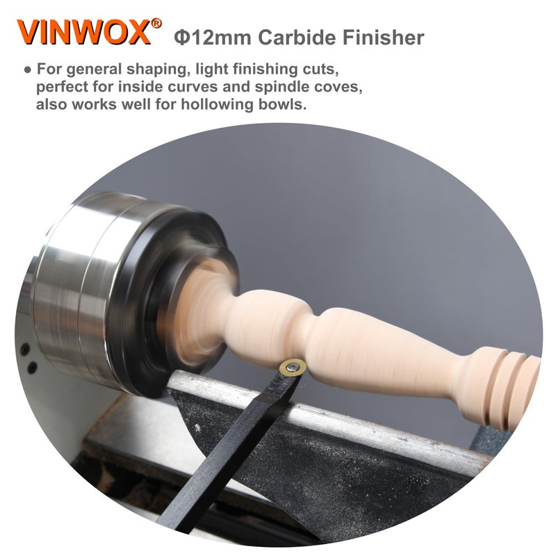 VINWOX 13.5" 4 PCS Carbide Wood Lathe Turning Tool Set, Pen Turning tool, Including Swan Neck Hollower, Rougher, Finisher, Detailer, Titanium Coated Carbide Blades 2X Service Life, Beech Wood Handle - Image 3