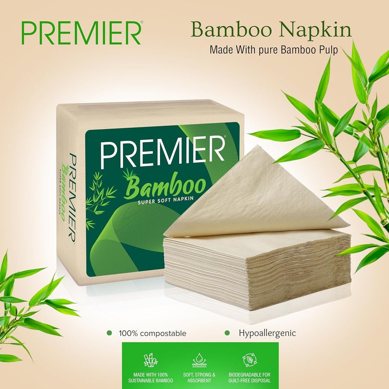Premier مناديل تقديم من الخيزران فائقة النعومة والامتصاص | 100% طبيعية وصديقة للبيئة | 50 سحب × 6 عبوات = 200 سحب | عبوة من 6 | مستدامة وقابلة للتحلل ولطيفة على البشرة - Image 2