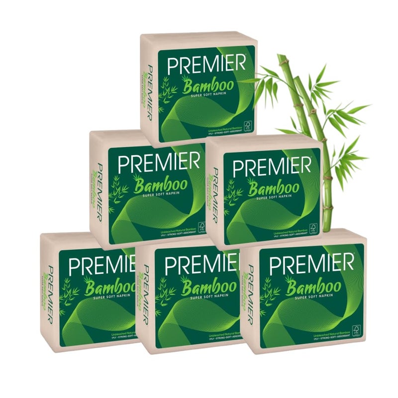 Premier مناديل تقديم من الخيزران فائقة النعومة والامتصاص | 100% طبيعية وصديقة للبيئة | 50 سحب × 6 عبوات = 200 سحب | عبوة من 6 | مستدامة وقابلة للتحلل ولطيفة على البشرة - Image 1